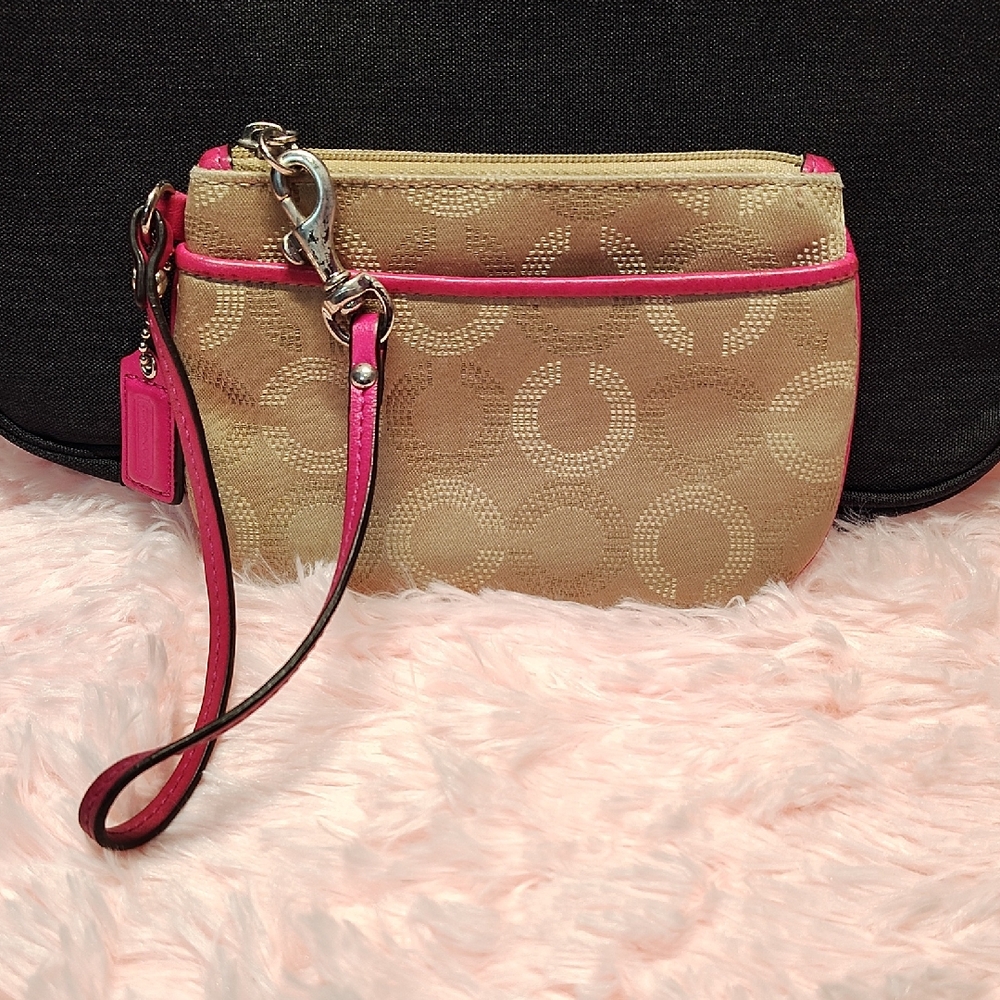 Coach Tan and Pink Wristlet Clutch